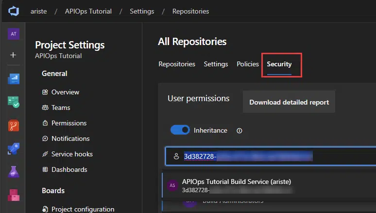 Give permissions to the build service