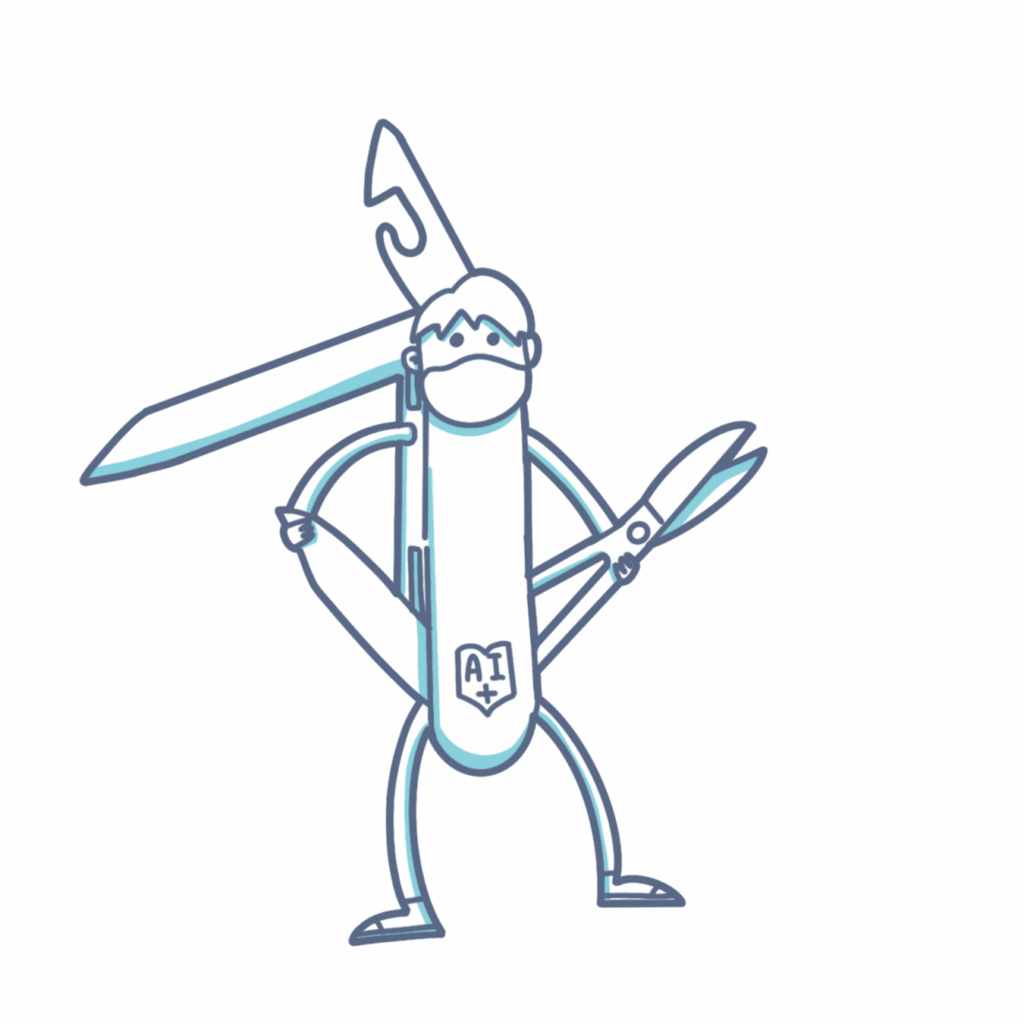 a cartoon of a knife with a face mask