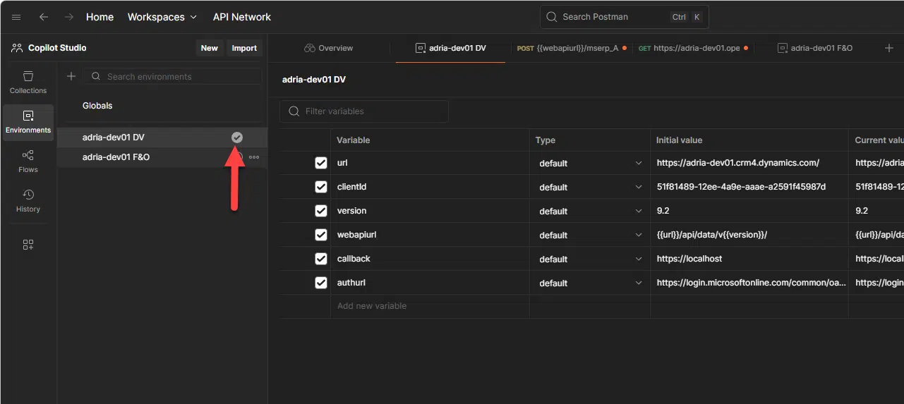 Set environment as active in Postman