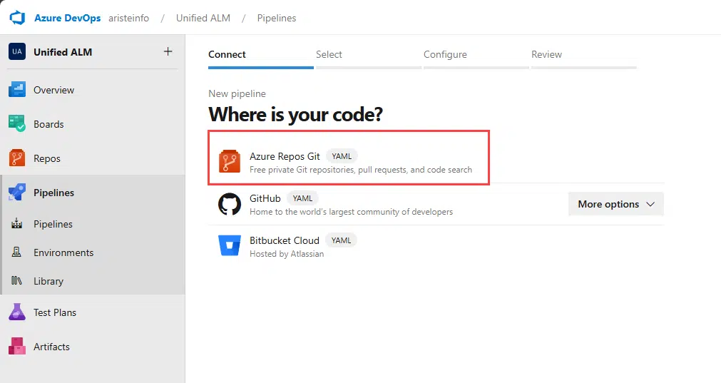 Select Azure Repos Git