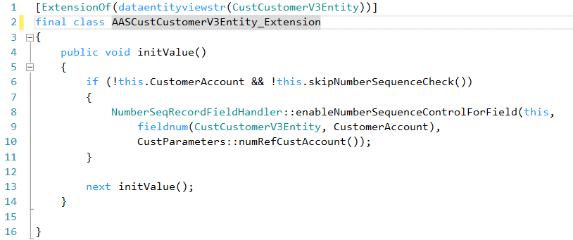 Extensión de código de la entity Customers V3