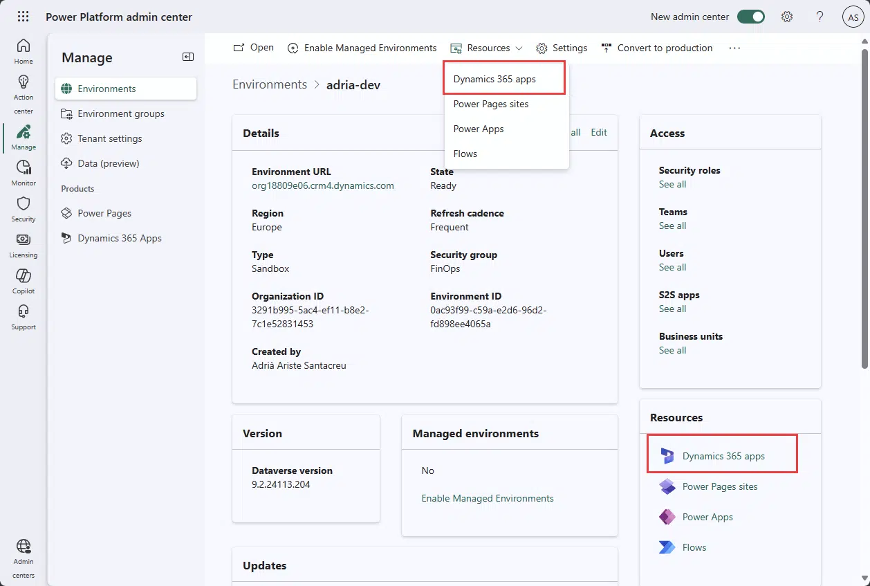 Install Dynamics 365 apps in PPAC