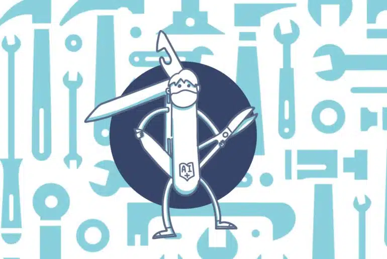 a cartoon of a knife with a face mask